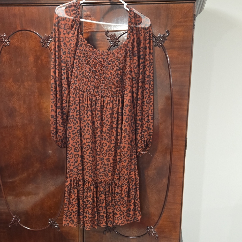 Elegant Animal Print Long Sleeve Dress